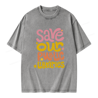 Pagewings Save Our Public Libraries Unisex Washed T-shirt