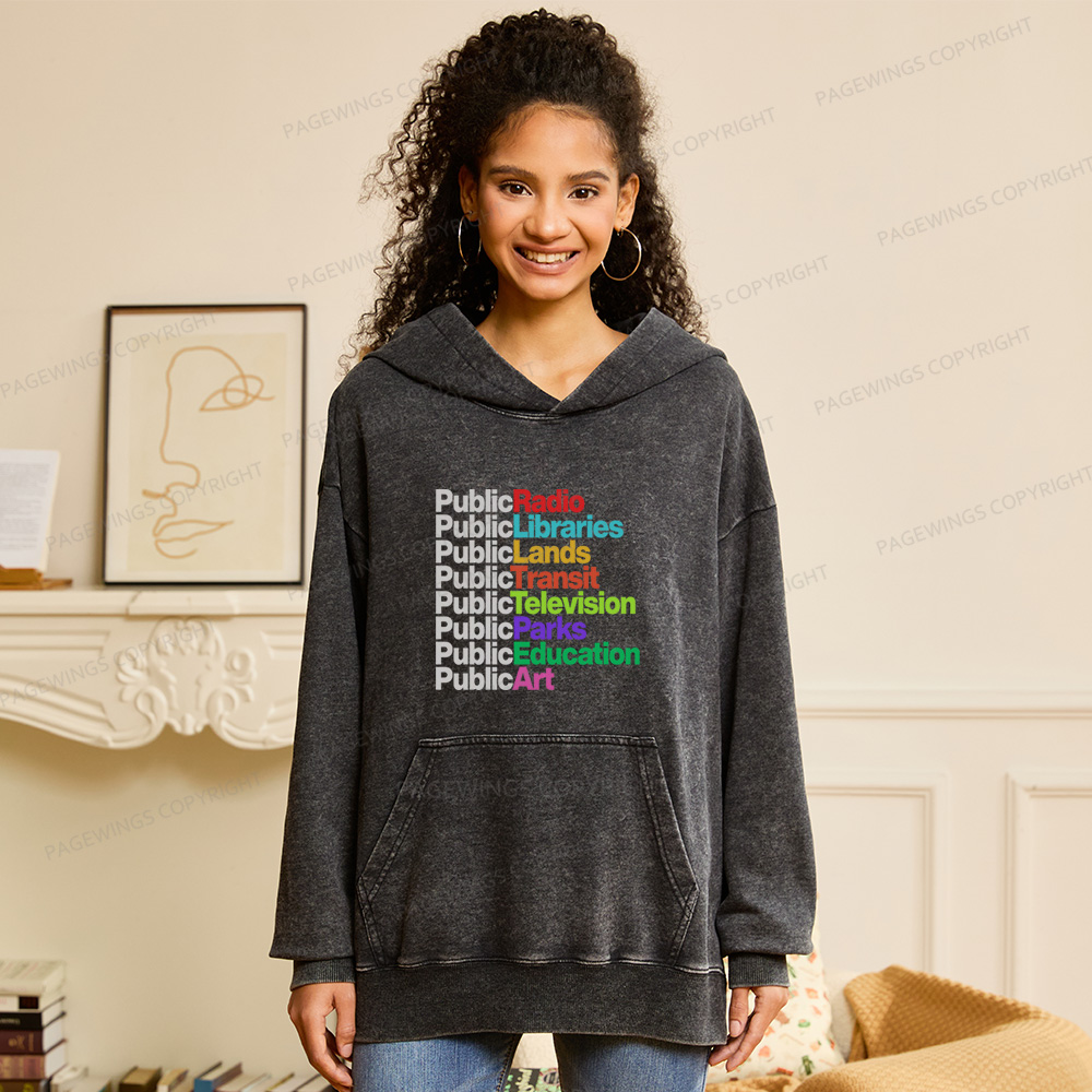 Pagewings Public Libraries Unisex Washed Hoodie