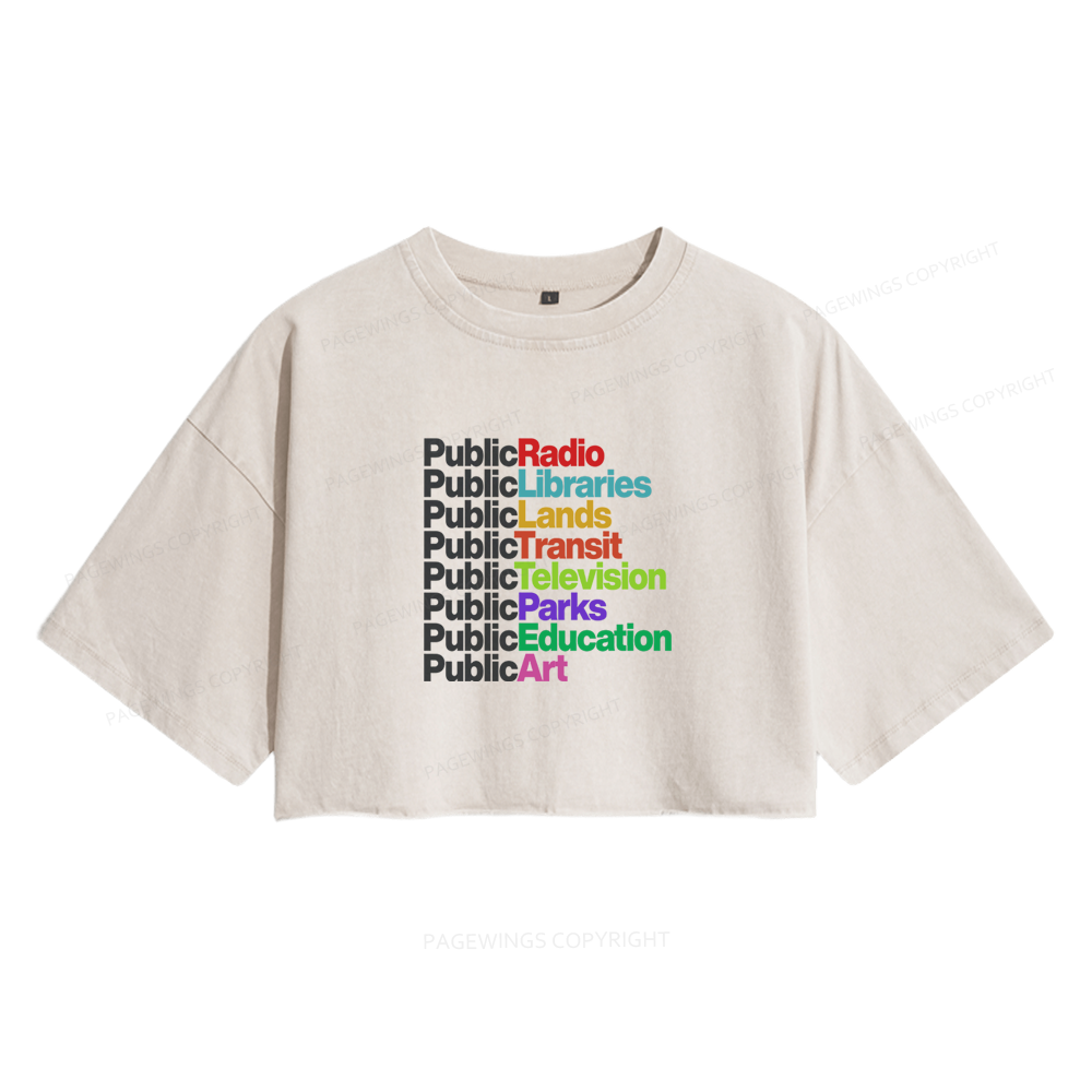 Pagewings Public Libraries Women's Washed Cropped T-shirt