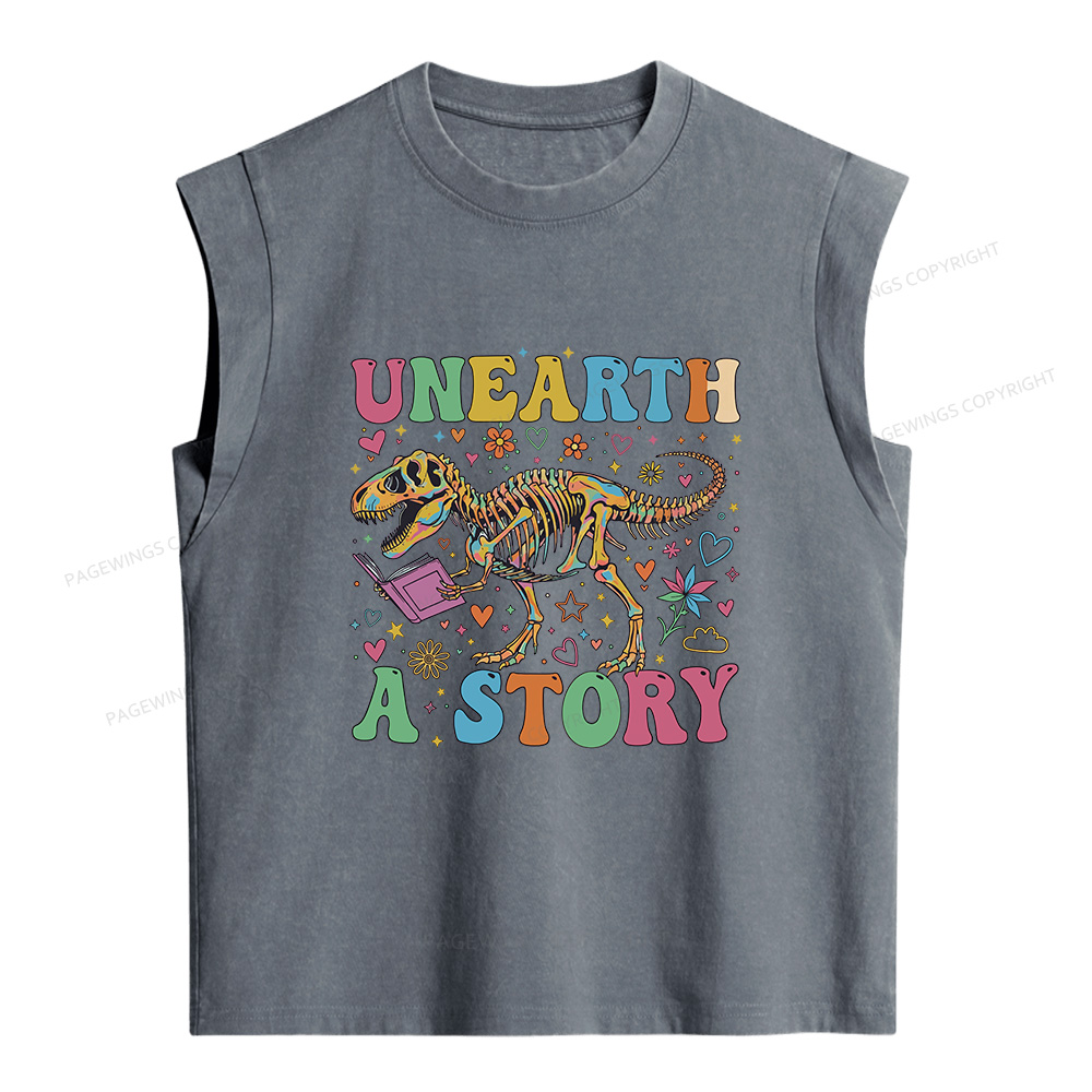 Pagewings Dinosaur Reading Women's Washed Tank Top