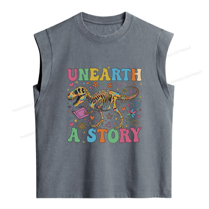 Pagewings Dinosaur Reading Women's Washed Tank Top