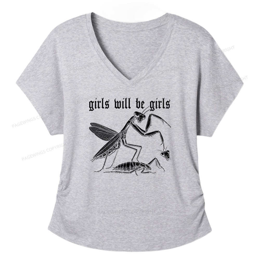 Pagewings Girls Will Be Girls Soft Women's Modal V-neck T-shirt