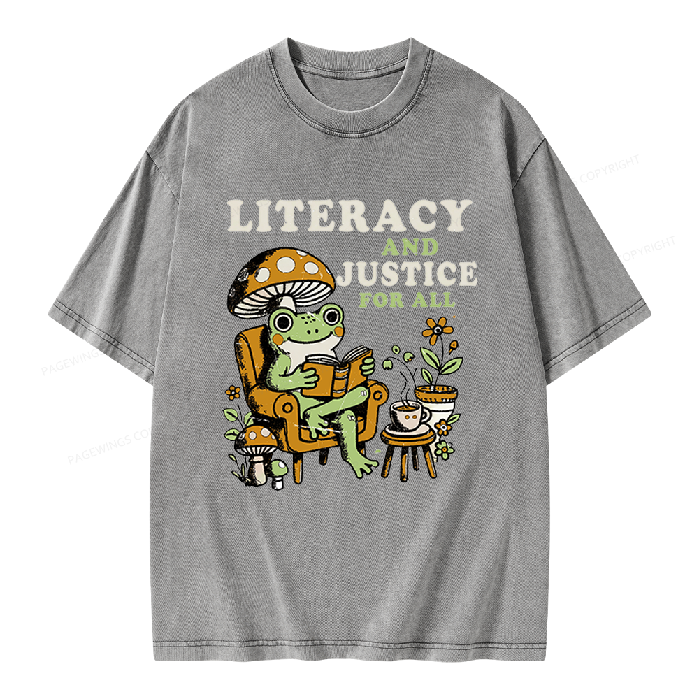 Pagewings Literacy And Justice For All Unisex Washed T-shirt