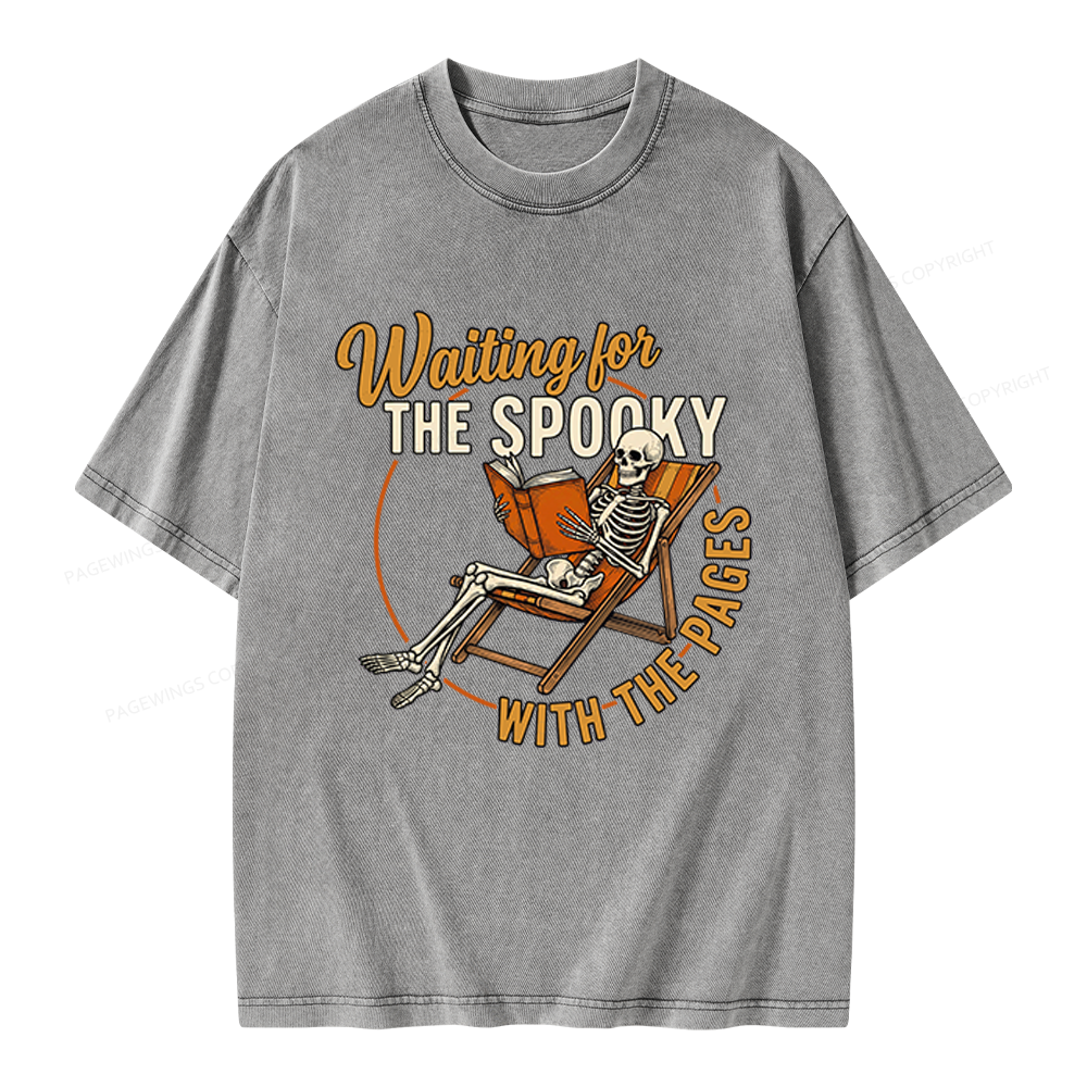 Pagewings Waiting For The Spooky With The Pages Unisex Washed T-shirt