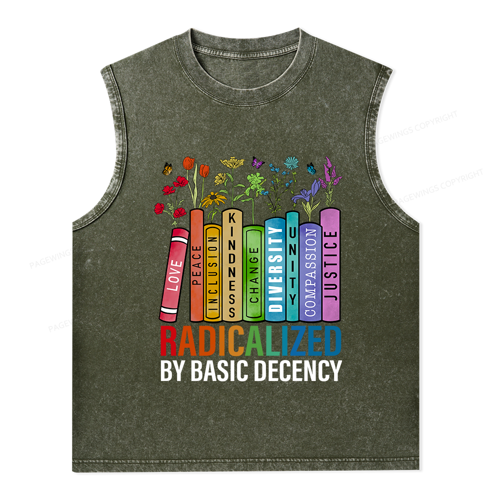 Pagewings Radicalized by Basic Decency Unisex Washed Tank Top