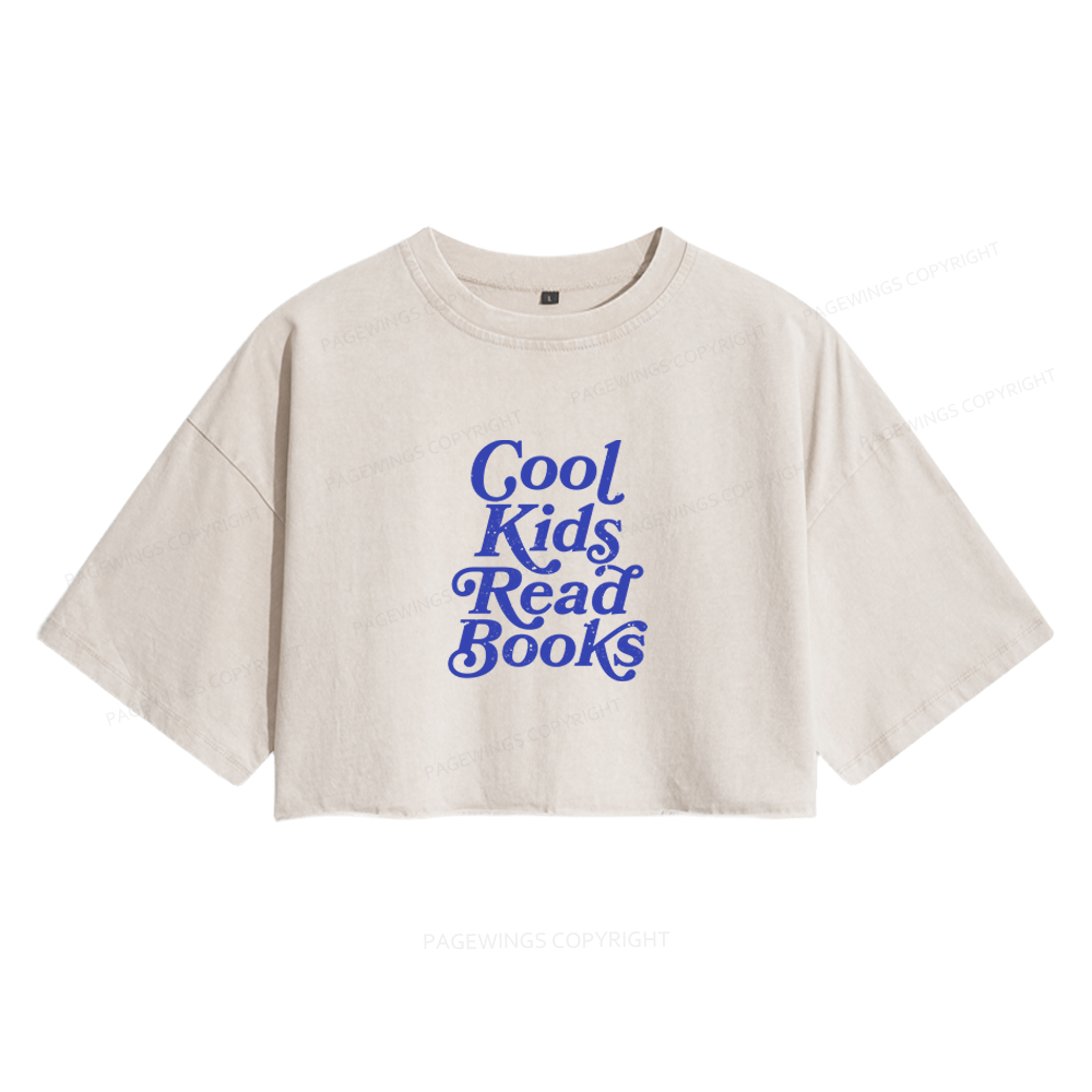 Pagewings Cool Kids Read Books Women's Washed Cropped T-shirt