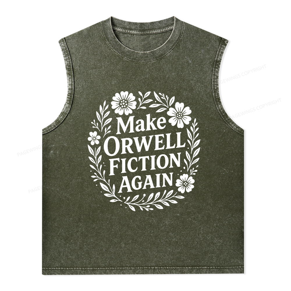 Pagewings Make Orwell Fiction Again Unisex Washed Tank Top