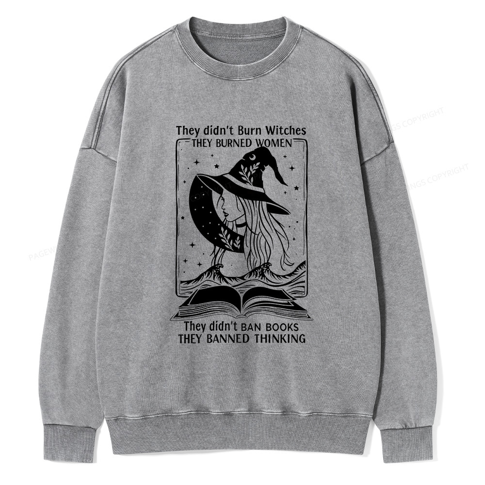 Pagewings They Banned Thinking Unisex Washed Sweatshirt