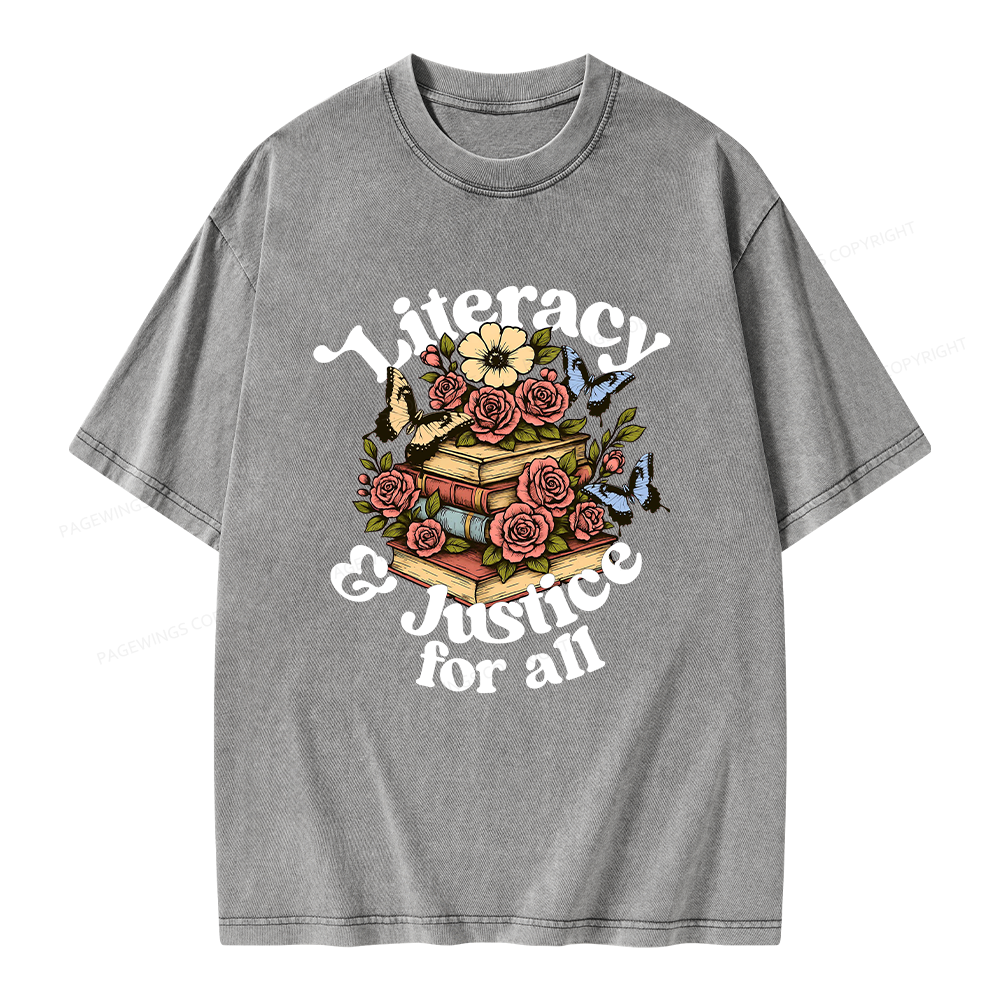 Pagewings Literacy and Justice for All Unisex Washed T-shirt