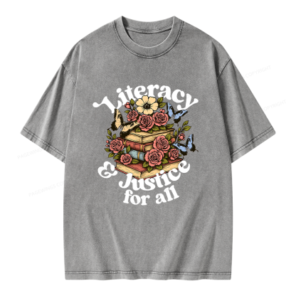 Pagewings Literacy and Justice for All Unisex Washed T-shirt