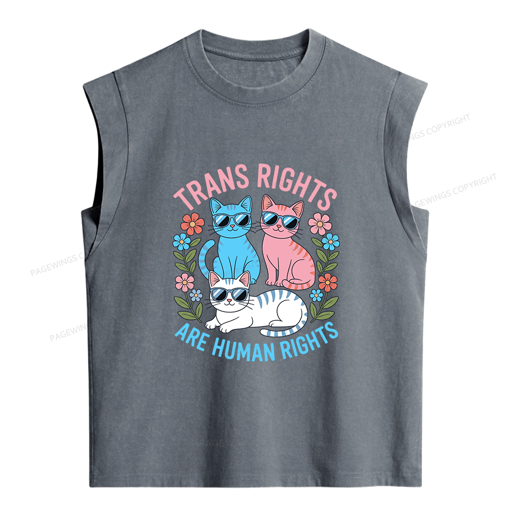 Pagewings Trans Rights Are Human Rights Cat  Women's Washed Tank Top