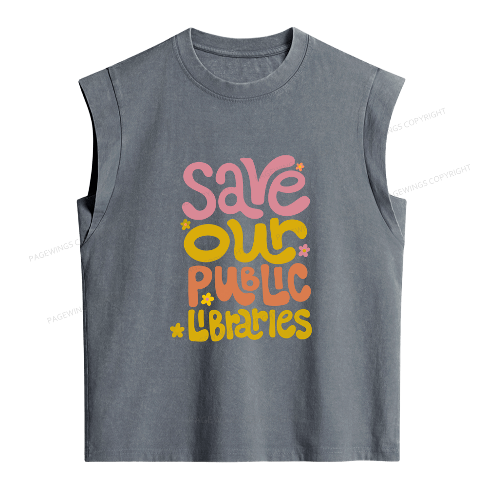 Pagewings Save Our Public Libraries Women's Washed Tank Top