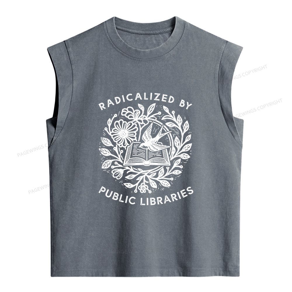 Pagewings Radicalized By Public Libraries Women's Washed Tank Top