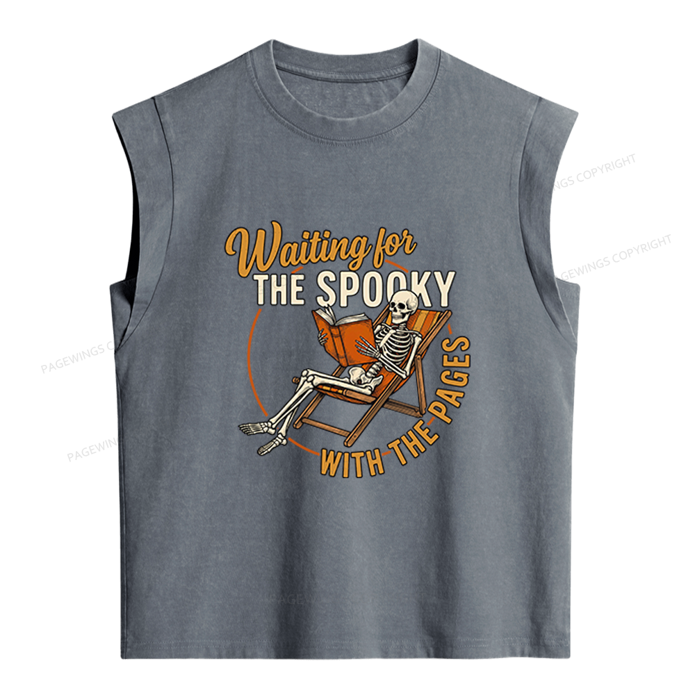 Pagewings Waiting For The Spooky With The Pages Women's Washed Tank Top