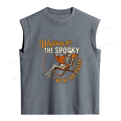 Pagewings Waiting For The Spooky With The Pages Women's Washed Tank Top