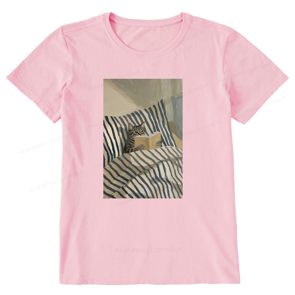 Pagewings Cat Reading Book In Bed Unisex Classic T-shirt