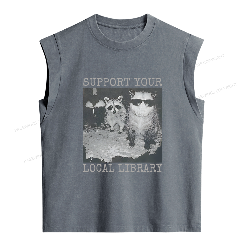 Pagewings Support Your Local Library Women's Washed Tank Top