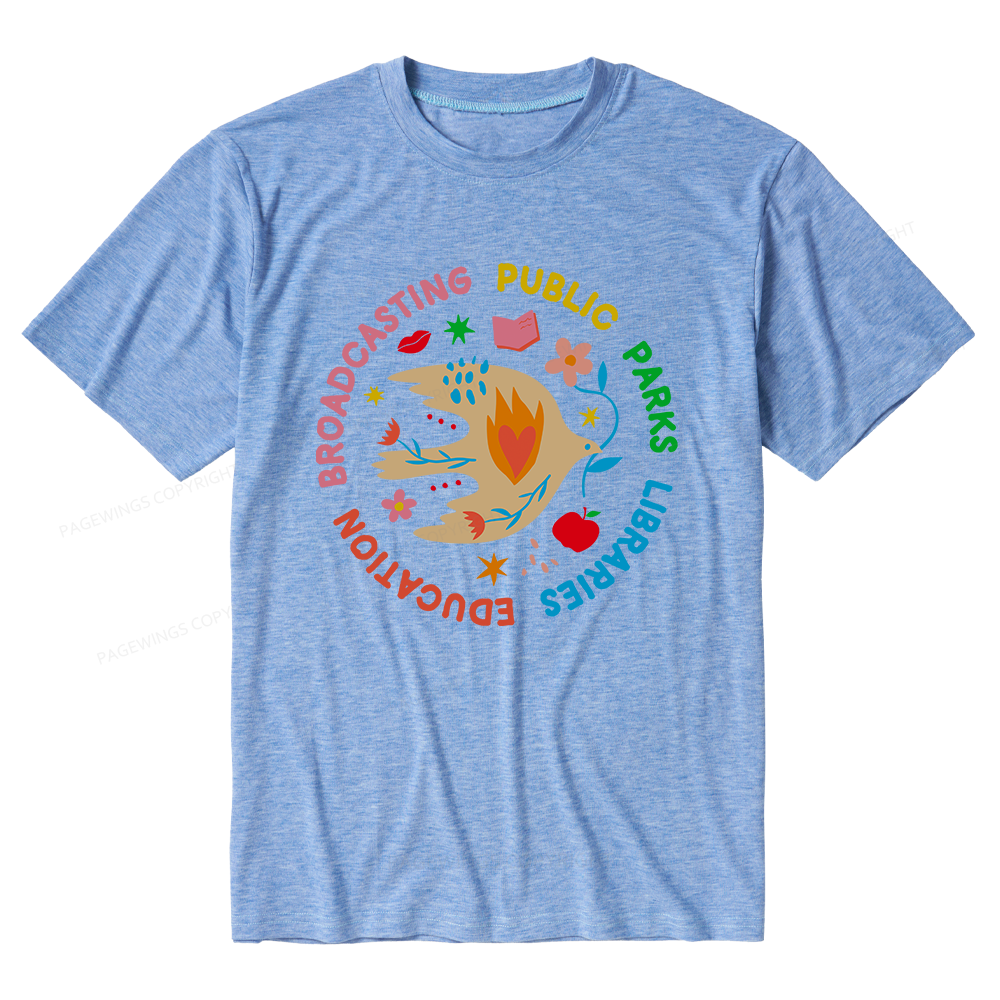 Pagewings Soft Public Parks Libraries Education Broadcasting Unisex Heather T-Shirt