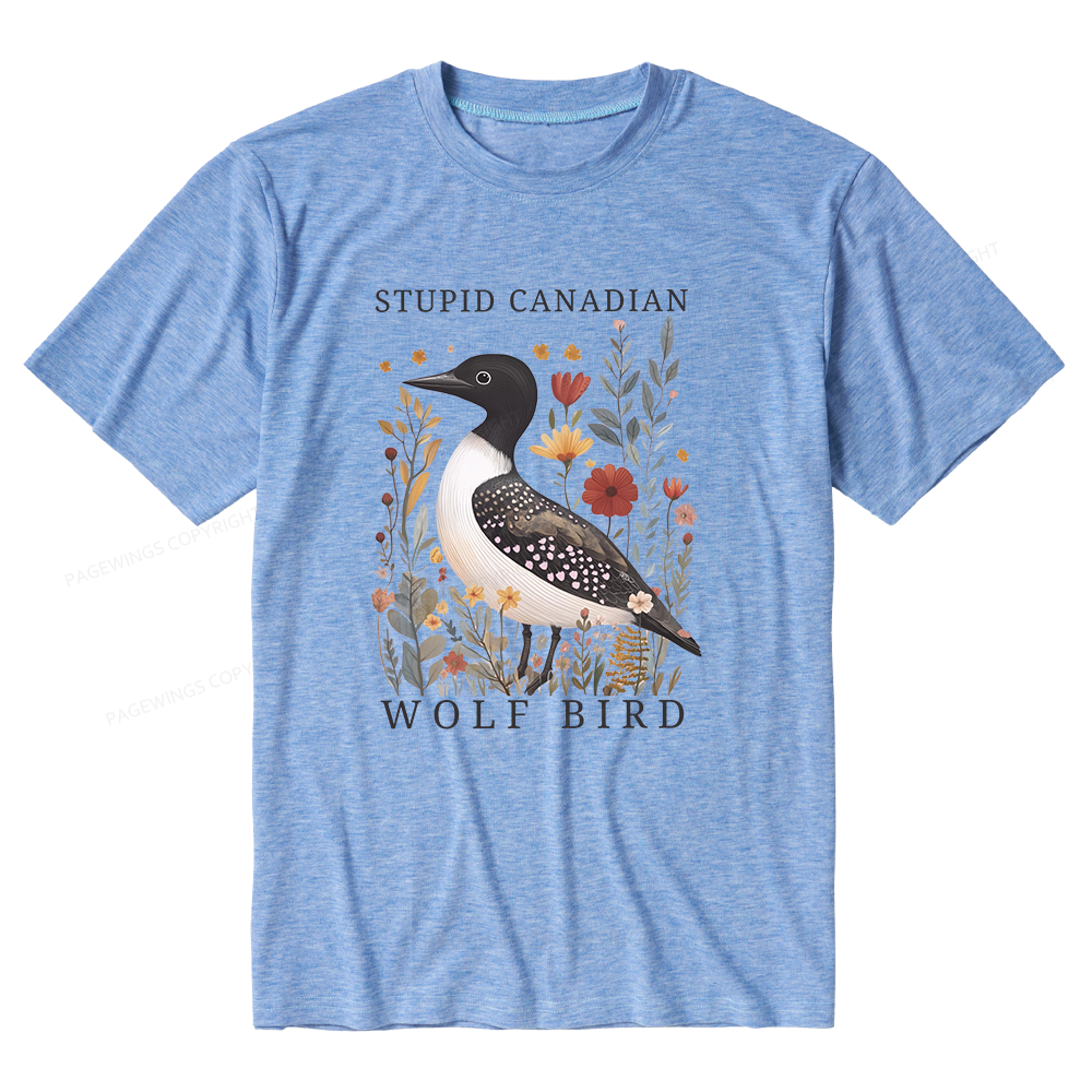 Pagewings Soft Stupid Canadian Wolf Bird Unisex Heather T-Shirt