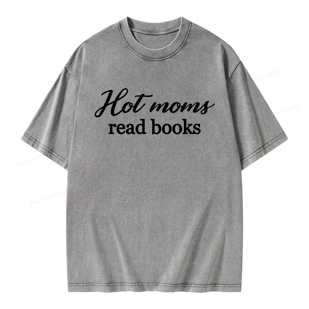 Pagewings Hot Moms Read Books Unisex Washed T-shirt