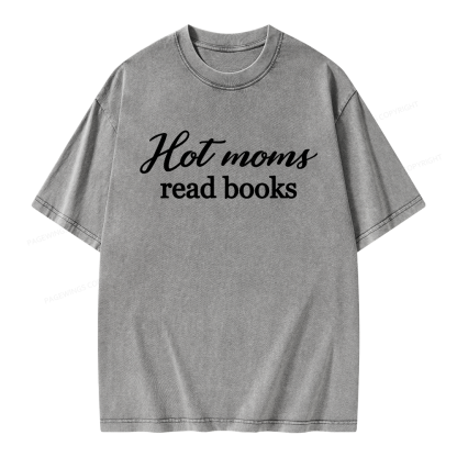Pagewings Hot Moms Read Books Unisex Washed T-shirt