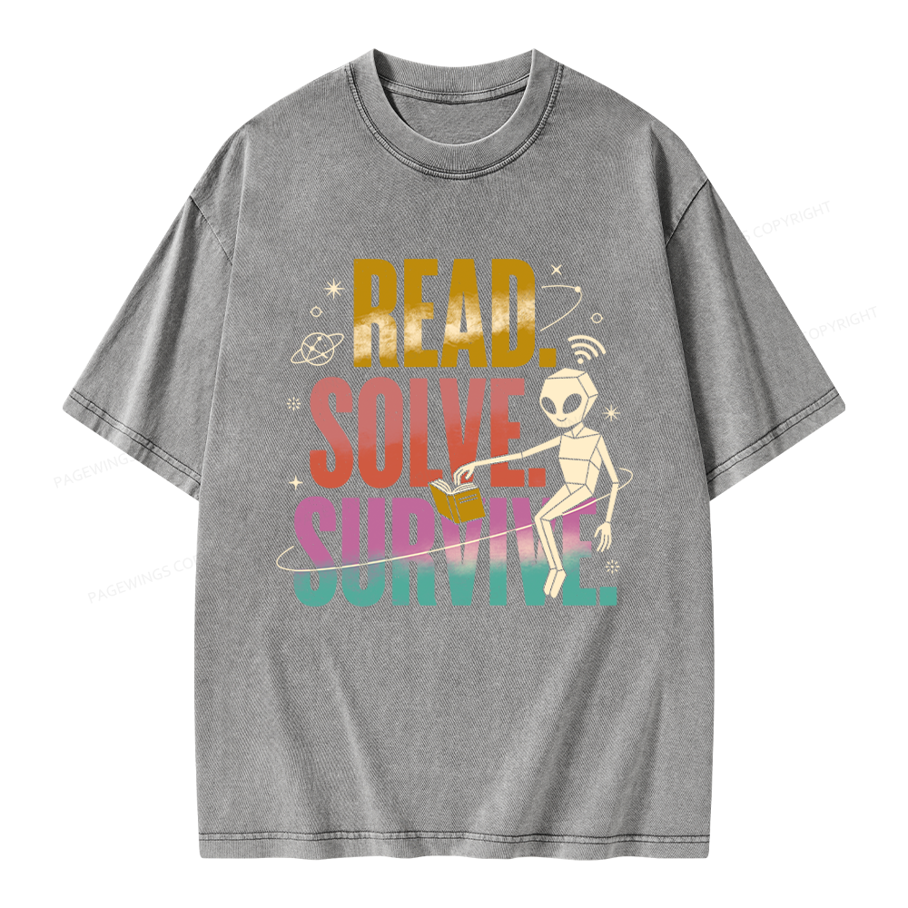 Pagewings Read Solve Survive Unisex Washed T-shirt