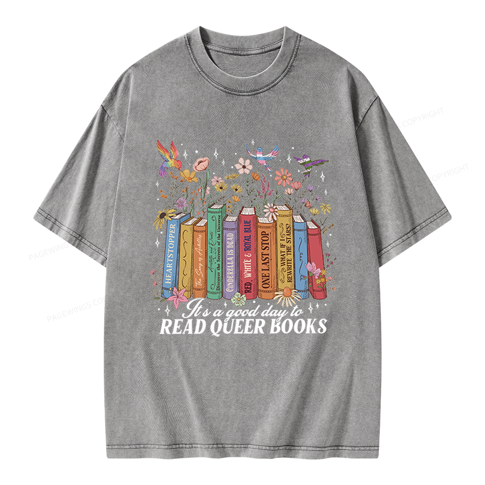 Pagewings Read Queer Books Unisex Washed T-shirt