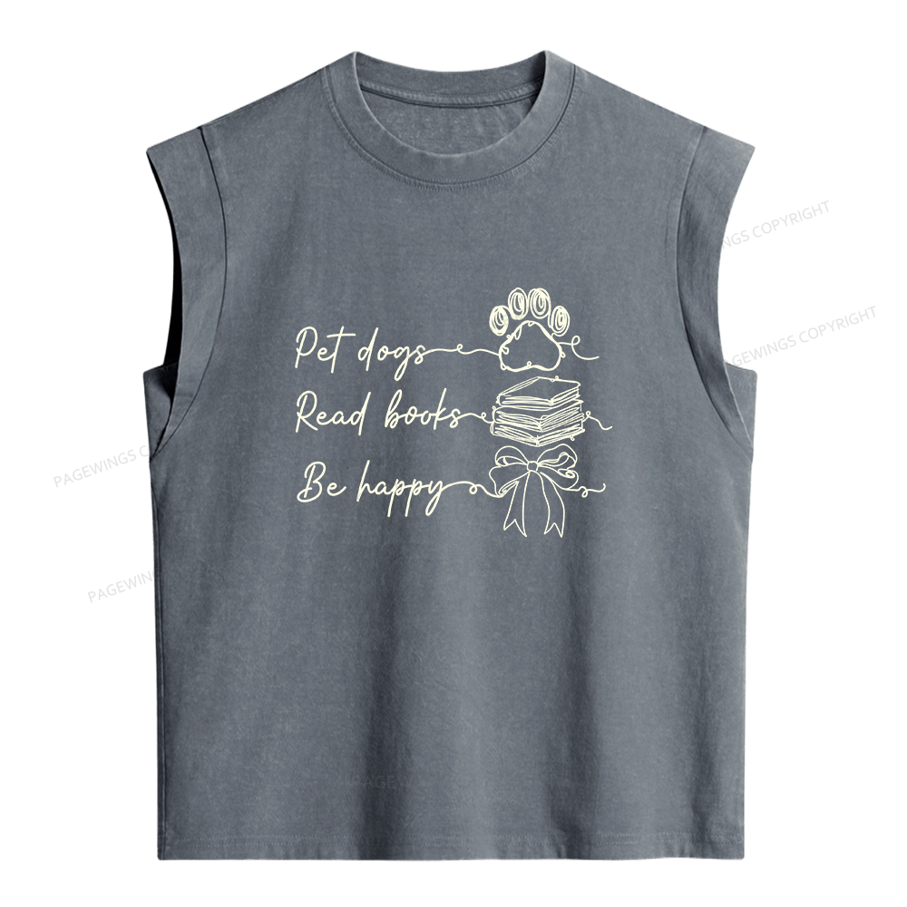 Pagewings Pet Dogs Read Books Be Happy Women's Washed Tank Top