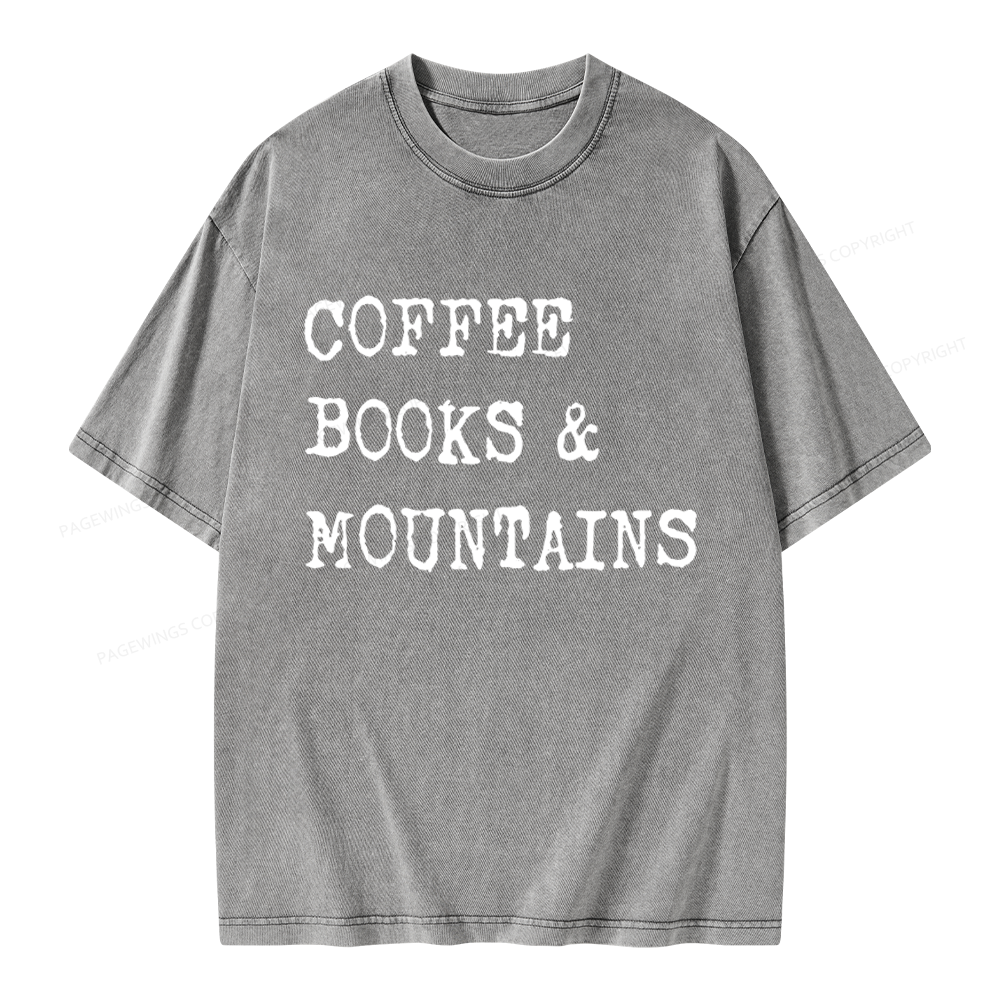 Pagewings Coffee Books Mountains Unisex Washed T-shirt