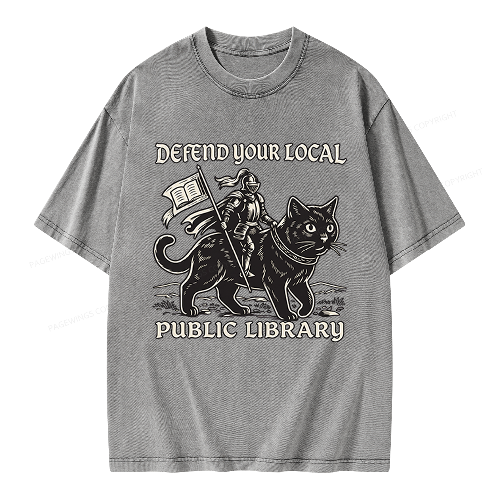 Pagewings Defend Your Local Public Library Unisex Washed T-shirt
