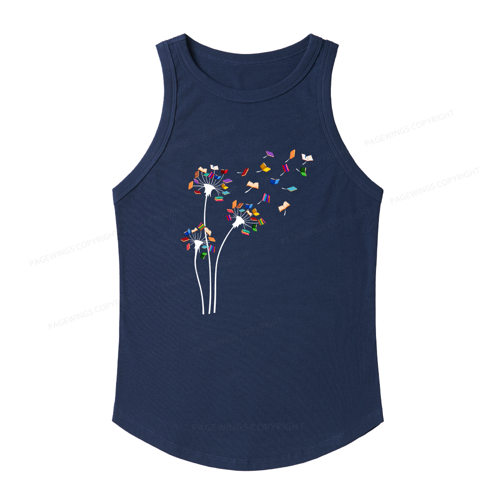 Pagewings Slim Fit Cute Dandelion Books Flower Fly Women's Fitted Tank Top