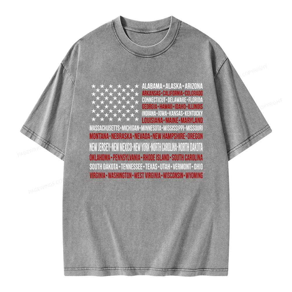 Pagewings Retro American Flag Unisex Washed T-shirt