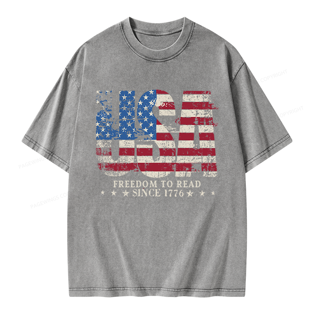 Pagewings Retro American Flag Unisex Washed T-shirt