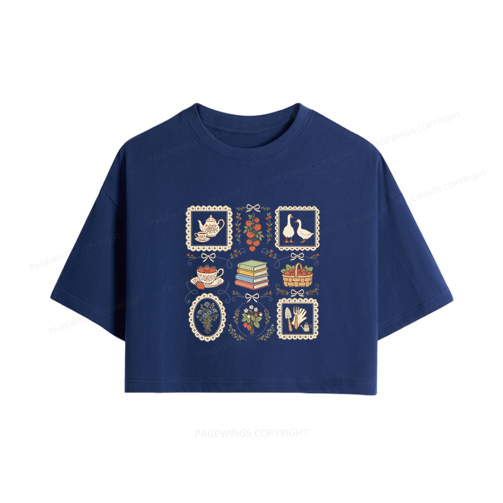 Pagewings Goose Reading Women Crop Tops