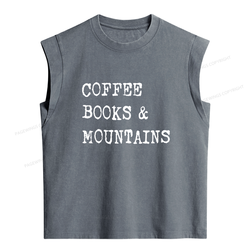 Pagewings Coffee Books Mountains Women's Washed Tank Top