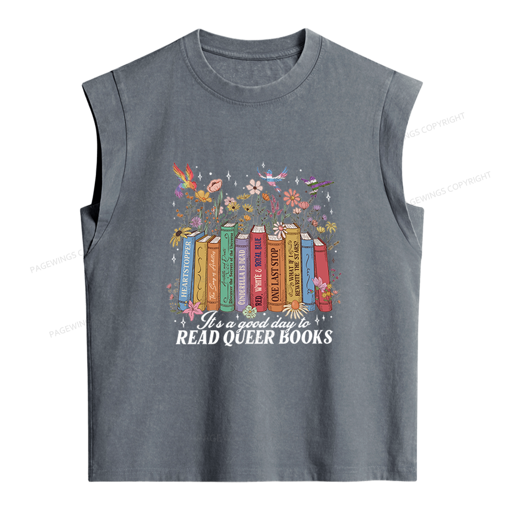 Pagewings Read Queer Books Women's Washed Tank Top