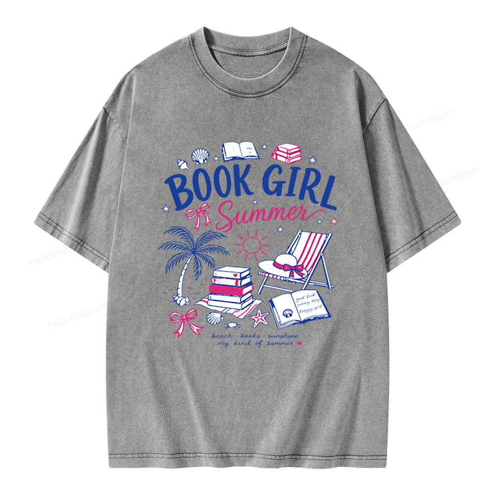 Pagewings Book Girl Summer Unisex Washed T-shirt
