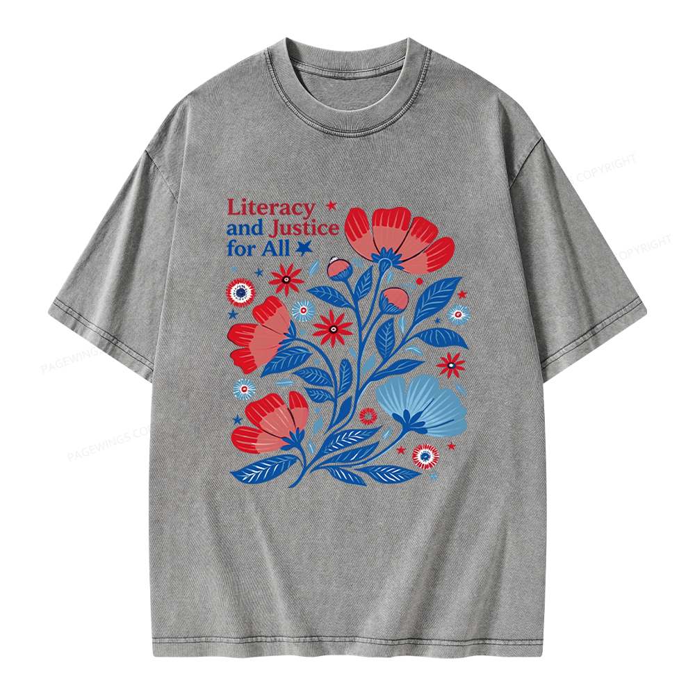 Pagewings Literacy and Justice for All Unisex Washed T-shirt