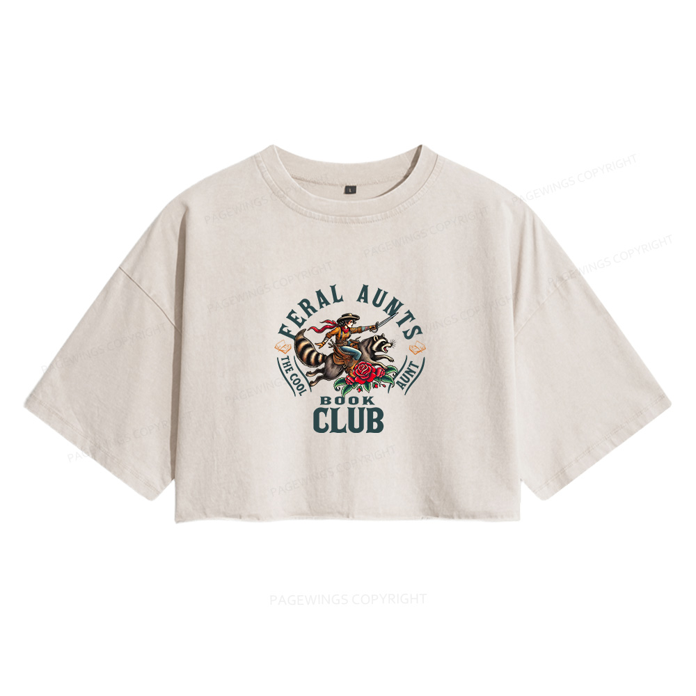 Pagewings Feral Aunt Social Book Club Women's Washed Cropped T-shirt