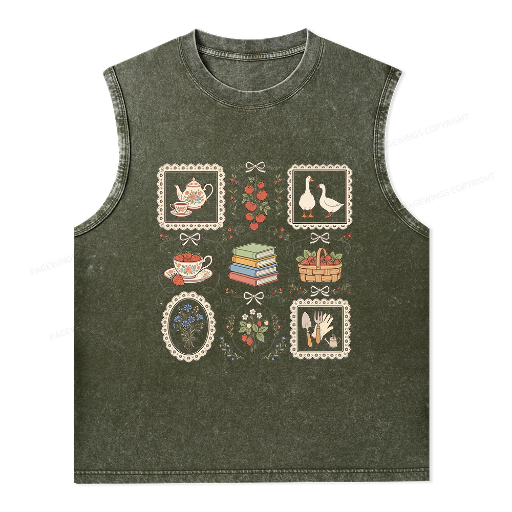 Pagewings Goose Reading Unisex Washed Tank Top