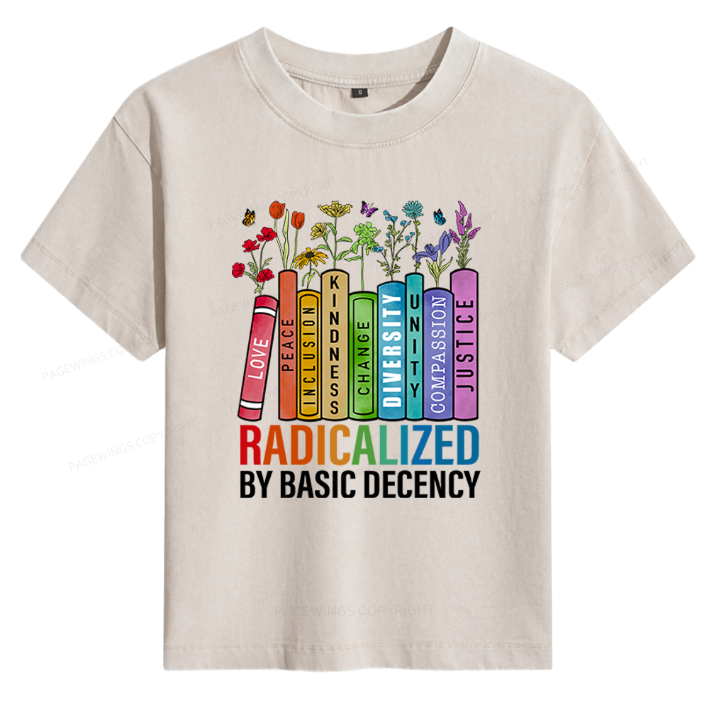 Pagewings Radicalized by Basic Decency Women's Washed T-shirt