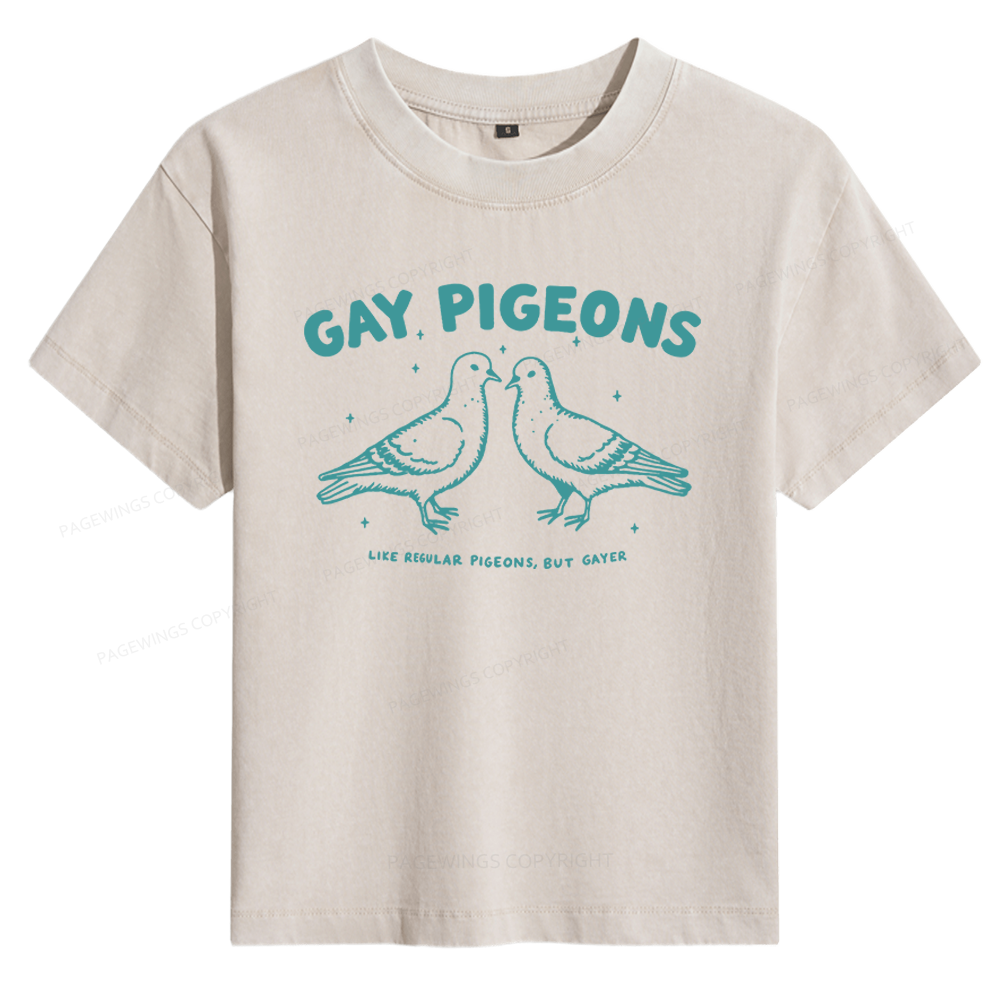 Pagewings Gay Pigeons Women's Washed T-shirt