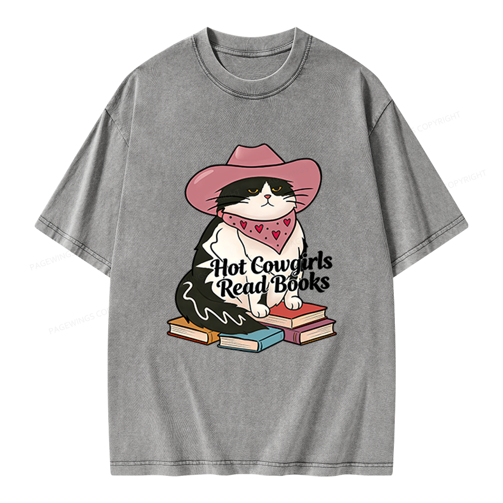 Pagewings Hot Cowgirls Read Books Unisex Washed T-shirt