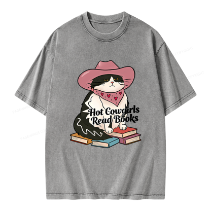 Pagewings Hot Cowgirls Read Books Unisex Washed T-shirt