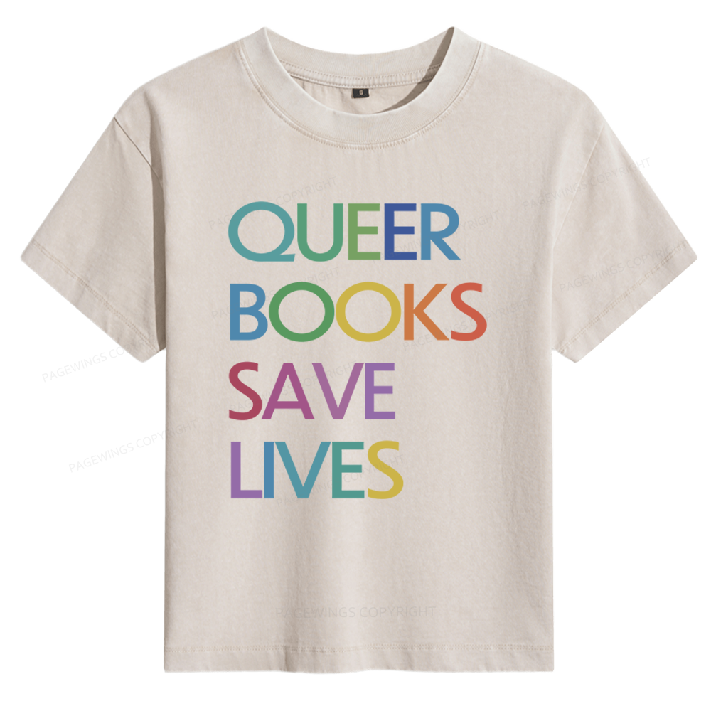 Pagewings Queer Books Save Lives Women's Washed T-shirt