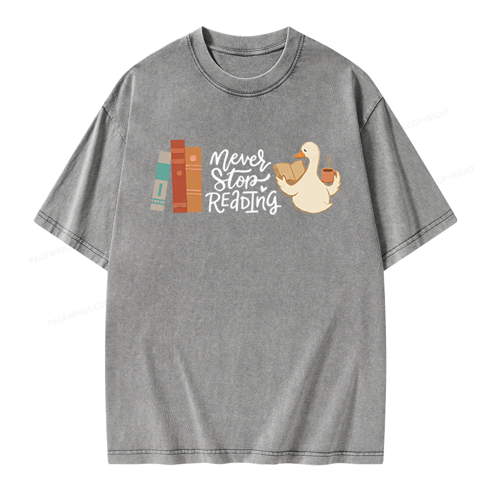 Pagewings Never Stop Reading Unisex Washed T-shirt