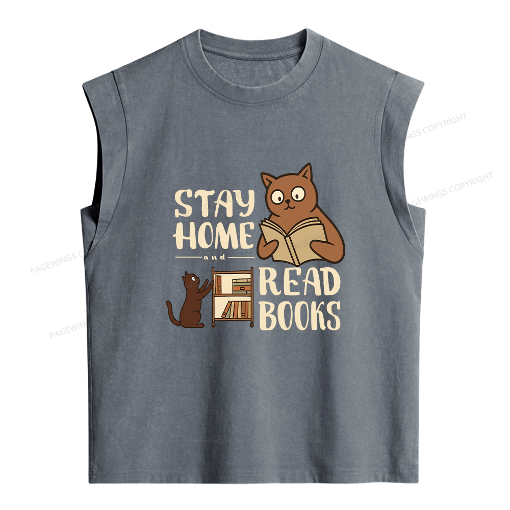 Pagewings Stay Home Read Books Women's Washed Tank Top