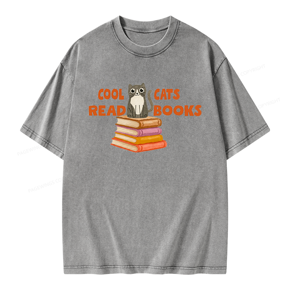 Pagewings Cool Cats Read Books Unisex Washed T-shirt