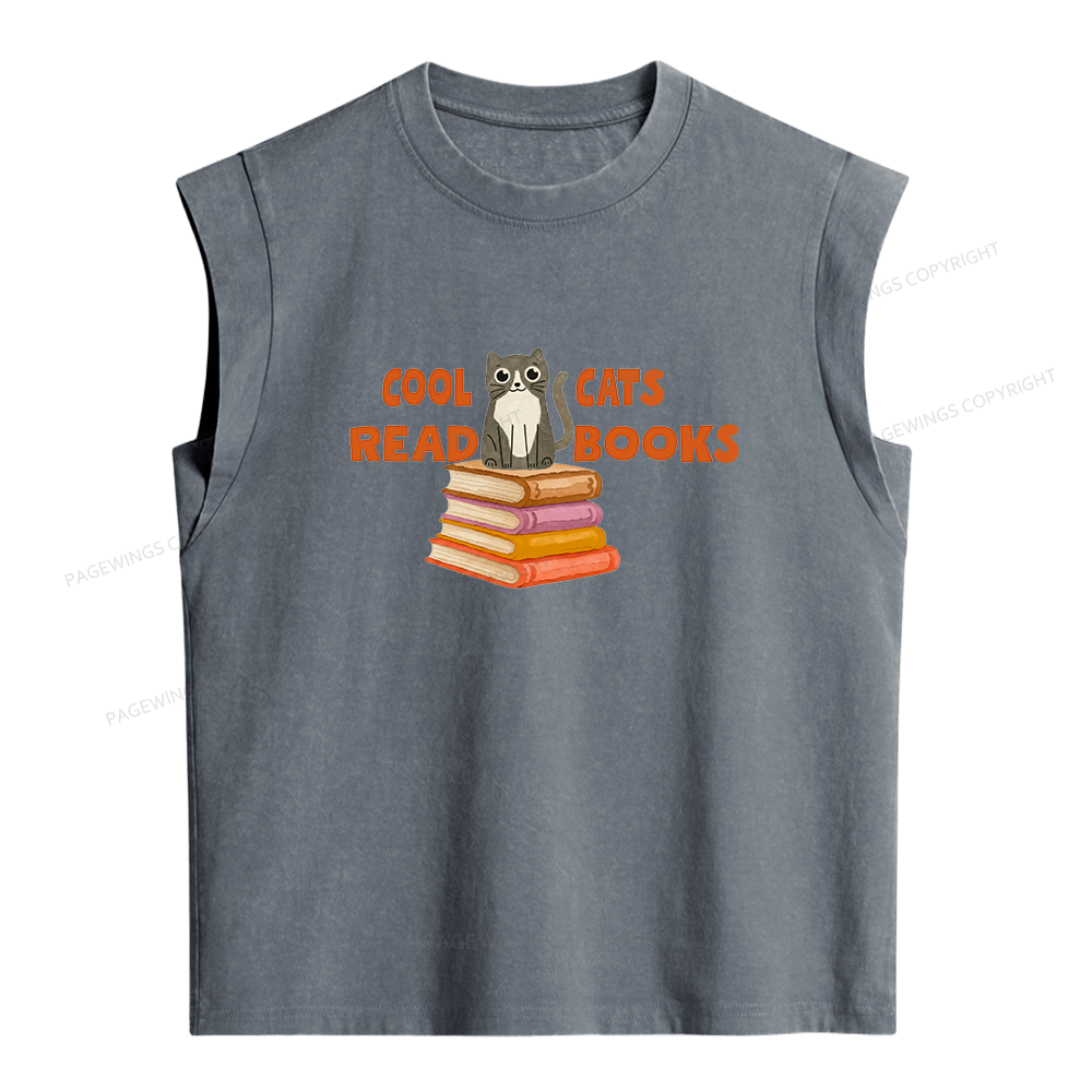 Pagewings Cool Cats Read Books Women's Washed Tank Top