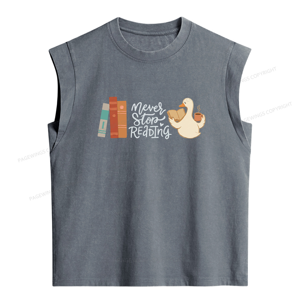 Pagewings Never Stop Reading Women's Washed Tank Top